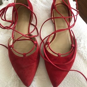 Stuart weitzman red lace up flats